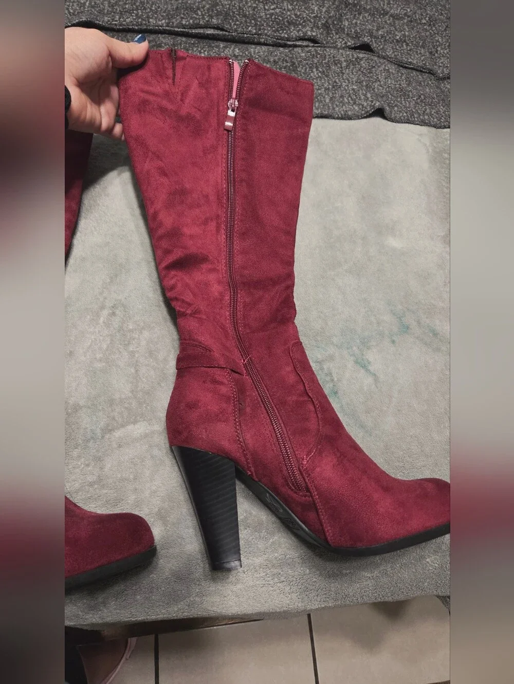 Women's Over-the-Knee Burgundy Suede High Heel Boots
